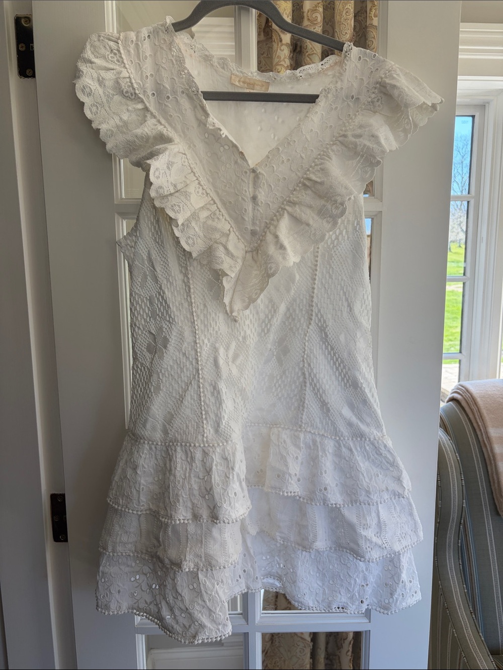 Loveshack Fancy White Eyelet Ruffle Mini Dress